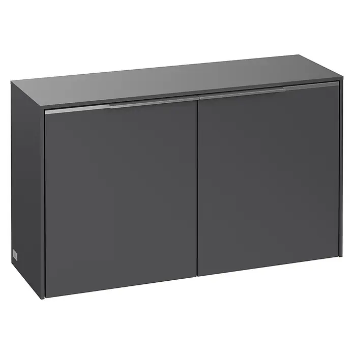Villeroy & Boch Subway 3.0 Seitenschrank - B x T x H: 72,8 x 25,6 x 42,3 cm, Graphite, DIN Anschlag: Links/Rechts, Farbe Griff: Aluminium glänzend - Modernes, graues Sideboard mit zwei Türen und schlichten Griffen, ideal für stilvolle Aufbewahrung im Wohnbereich.