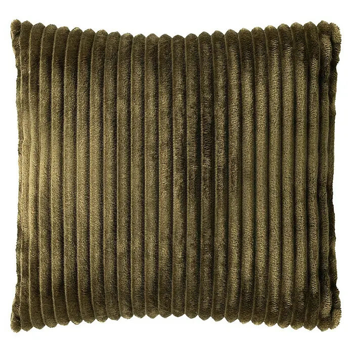 Kissen Stripe - Olive, 45 x 45 cm, 100 % Polyester - Braunes Cordkissen mit vertikalen Streifen für Wohnzimmer oder Schlafzimmer. Perfekt für gemütliche Stunden.