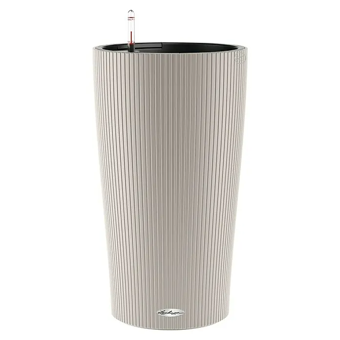 Lechuza Color Pflanzsäule rund Cilindro - Außenmaß (Ø x H): 32 x 56 cm, Kunststoff, Sandbraun - Lechuza Classico LS 43 Pflanzgefäß in Sandbeige mit Wasserstandsanzeiger, ideal für Innenräume. Elegantes Design mit vertikalen Rillen.