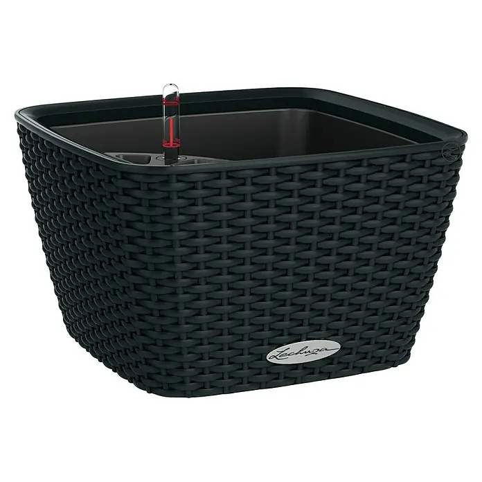 Lechuza Cottage Pflanzschale eckig Bacino - Außenmaß (L x B x H): 30 x 30 x 18 cm, Kunststoff, Schwarz - Der Lechuza Cube Color 28 Pflanzkübel in Rattan-Optik mit Wasserstandsanzeiger bietet eine stilvolle Lösung für Zimmerpflanzen.