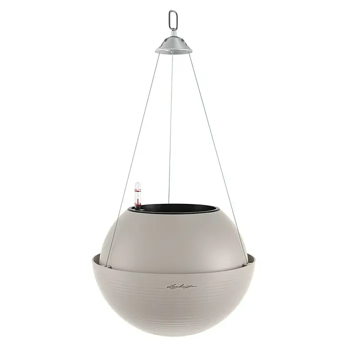 Lechuza Color Blumenampel Bola - Ø x H: 32 x 25 cm, Kunststoff, Sandbraun - Ein hängender LECHUZA-Pflanztopf in sanftem Beigeton mit einem Wasserstandsanzeiger. Ideal für Innenräume und zum Aufhängen an der Decke.