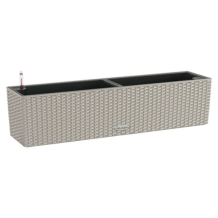 Lechuza Cottage Balkonkasten Blaconera - Max. Außenlänge: 80 cm, Kunststoff, Sandbraun - Rechteckiger Lechuza Pflanzkasten in Rattanoptik mit integriertem Bewässerungssystem für den Innen- und Außenbereich, ideal für Balkon und Terrasse.