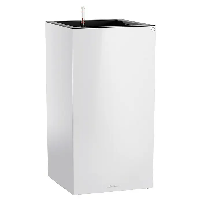 Lechuza Pflanzsäule eckig Canto Premium - Außenmaß (L x B x H): 40 x 40 x 76 cm, Kunststoff, Weiß Glänzend - Elegante, hochglänzende, weiße Pflanzsäule, die modernes Design und Funktionalität für stilvolle Innenräume und Gärten vereint.