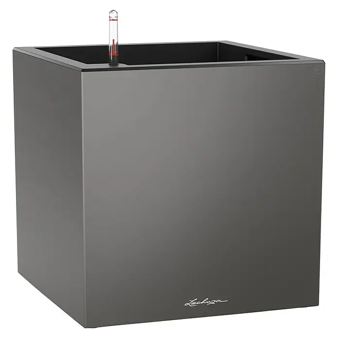Lechuza Pflanzkasten Canto Premium - Außenmaß (L x B x H): 40 x 40 x 40 cm, Kunststoff, Anthrazit Metallic - Bild eines Lechuza Cube Pflanzgefäßes in modernem Design, ideal für Innen- und Außenbereiche, mit integriertem Bewässerungssystem.
