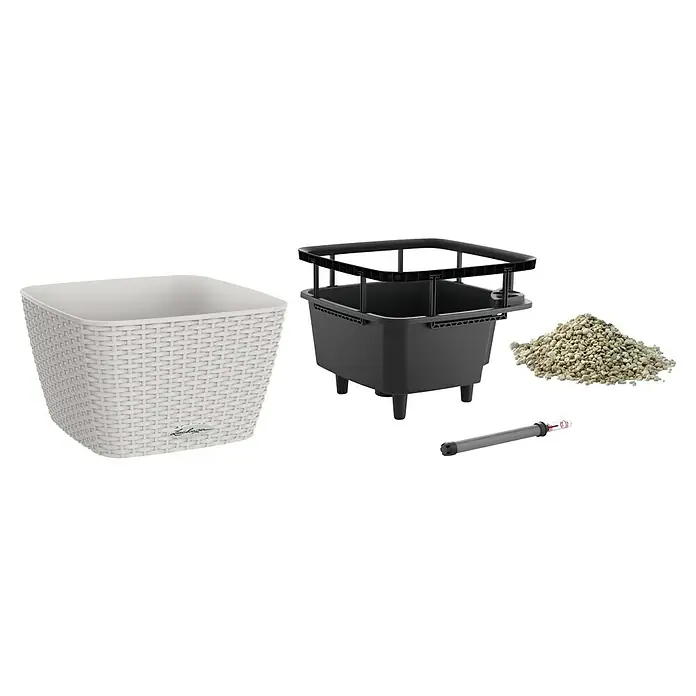 Lechuza Cottage Pflanzschale eckig Bacino - Außenmaß (L x B x H): 30 x 30 x 18 cm, Kunststoff, Lichtgrau - Komplettes Lechuza Cube Cottage 30 Pflanzgefäß-Set, ideal für den Innen- und Außenbereich. Mit Bewässerungssystem für gesunde Pflanzen.