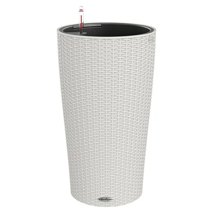 Lechuza Cottage Pflanzsäule rund Cilindro - Außenmaß (Ø x H): 23 x 41 cm, Kunststoff, Grau - Eleganter, hoher Pflanzkübel in Rattan-Optik mit integriertem Bewässerungssystem und Füllstandsanzeiger für ein optimales Pflanzenwachstum.