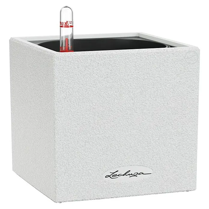 Lechuza Pflanzkübel eckig Canto Stone - Außenmaß (L x B x H): 14 x 14 x 13,5 cm, Kunststoff, Weiß - Lechuza Cube Glossy 40 Pflanzkübel in Weiß mit Wasserstandsanzeiger für den Innen- und Außenbereich.