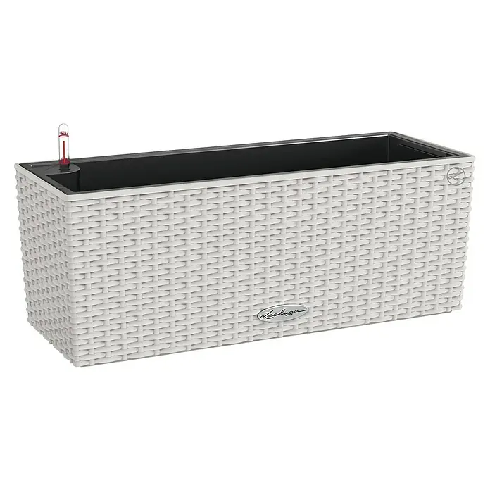 Lechuza Cottage Balkonkasten Blaconera - Max. Außenlänge: 50 cm, Kunststoff, Lichtgrau - Lechuza Pflanzkasten in Rattan-Optik, ein stilvolles und praktisches Pflanzgefäß für den Innen- und Außenbereich, mit integriertem Bewässerungssystem.