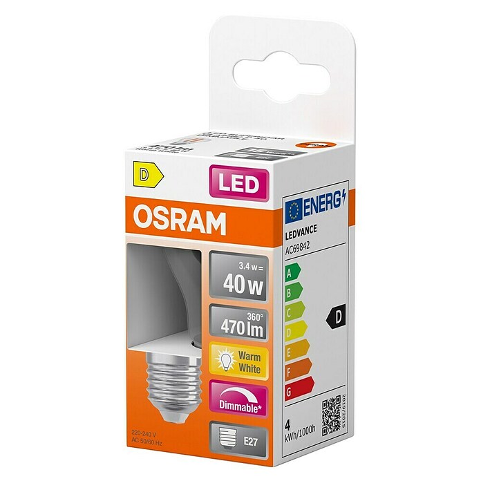 Osram Superstar LED-Lampe Classic P (E27, Dimmbar, Warmweiß, 470 lm, 3,4 W) | BAUHAUS