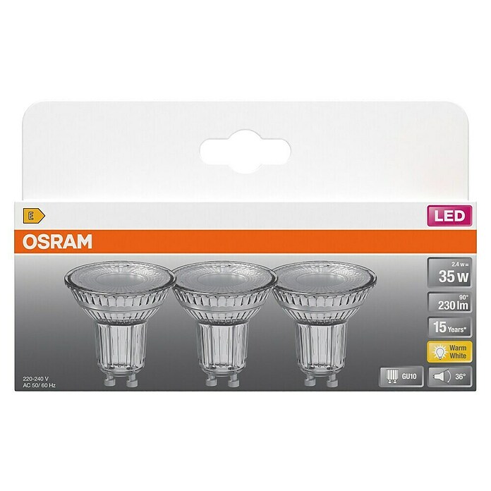 Osram Star LED-Lampen Set PAR16 - 2,4W (GU10, Nicht Dimmbar, Warmweiß, 230 lm, 2,4 W, 3 Stk.) | BAUHAUS