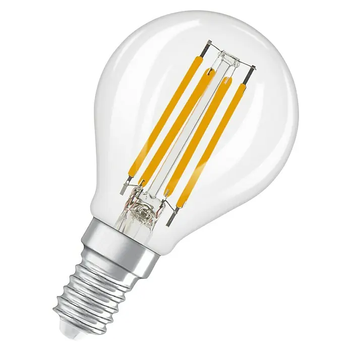 Osram Bombilla LED Esferic - E14, 3,4 W, 470 lm - Lámpara LED energéticamente eficiente con vidrio transparente y filamentos visibles para una luz cálida y agradable. Ideal para decoración.