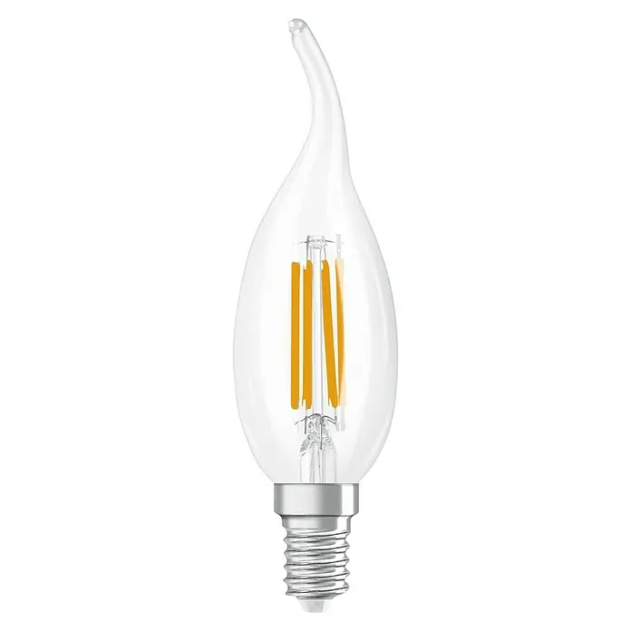 Osram Superstar LED-Lampe Classic BA - E14, Dimmbar, Warmweiß, 470 lm, 3,4 W - Klarer LED-Filament Leuchmittel mit einer dekorativen gebogenen Form und einem silbernen E14 Sockel für stilvolle Beleuchtung.