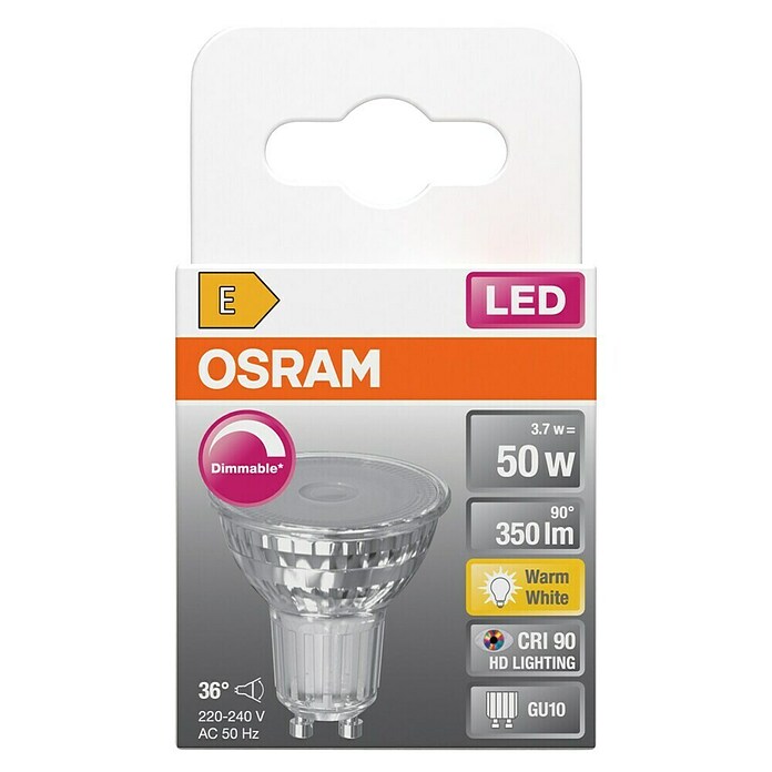 Osram Superstar LED svetlobni vir PAR16 - 3,7W  (GU10, Možnost zatemnitve, Toplo bela, 350 lm, 3,7 W) | LED luči | Svetlila | Elektro in svetila | Izdelki | BAUHAUS