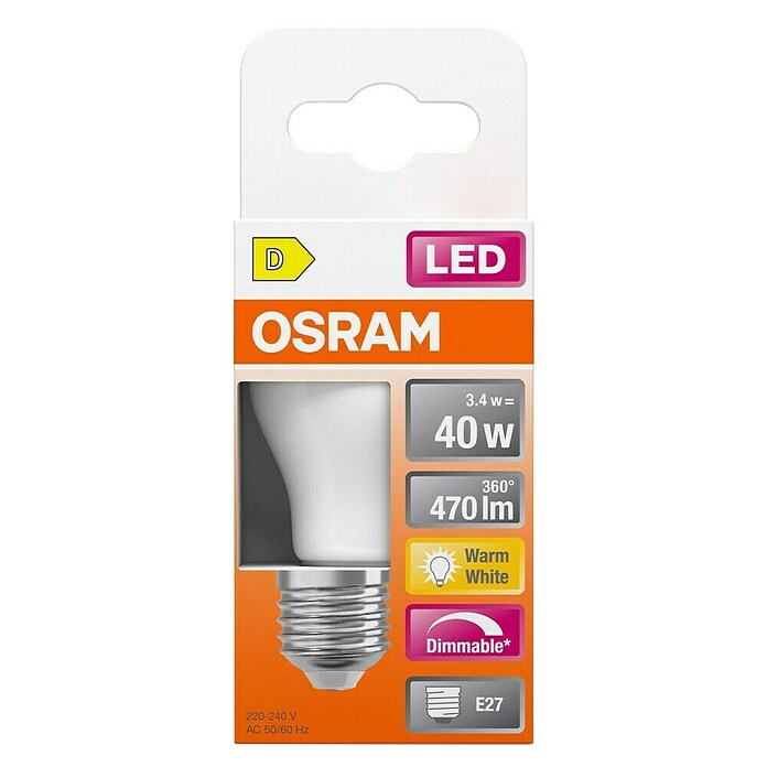 Osram Superstar Bombilla LED (E27, Intensidad regulable, Blanco cálido, 470 lm, 3,4 W, Mate) | BAUHAUS