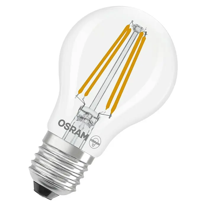 Osram Superstar LED-Lampe - E27, Dimmbar, Warmweiß, 806 lm, 5,9 W - Eine Osram LED Lampe mit klarem Glaskolben und sichtbaren Filamenten, die ein warmes Licht erzeugt und Energie spart.
