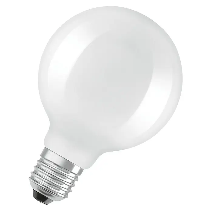 Osram Star LED-Lampe Globe 95 - E27, Nicht Dimmbar, Warmweiß, 806 lm, 5,9 W - Nahaufnahme einer runden LED-Lampe mit Schraubsockel, ideal für stimmungsvolle Beleuchtung und energiesparende Lösungen.