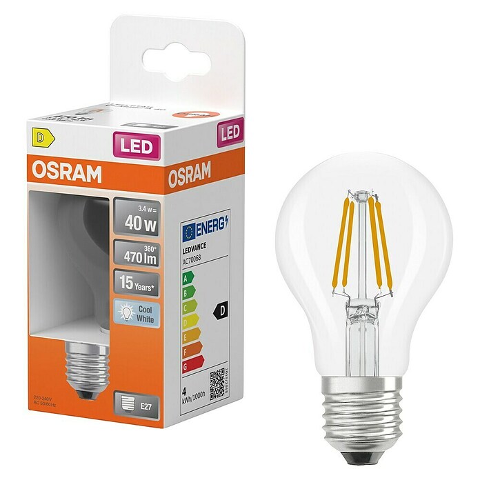 Osram Star Bombilla LED Filamento (E27, No regulable, Blanco frío, 470 lm, 3,4 W) | BAUHAUS