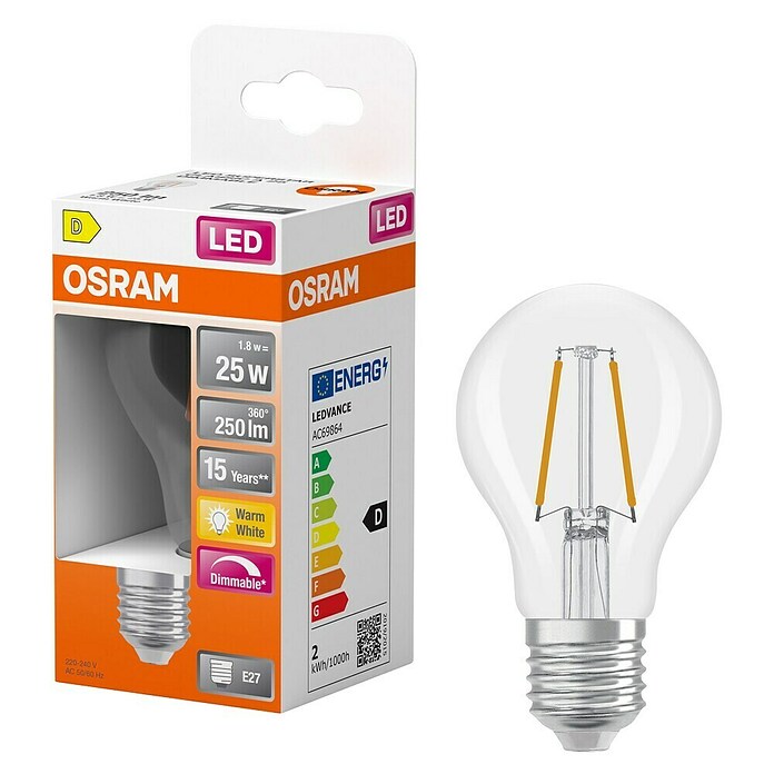 Osram Superstar Ledlamp Classic A 25 Filament (E27, Dimbaar, Warm wit, 250 lm, 1,8 W) | BAUHAUS