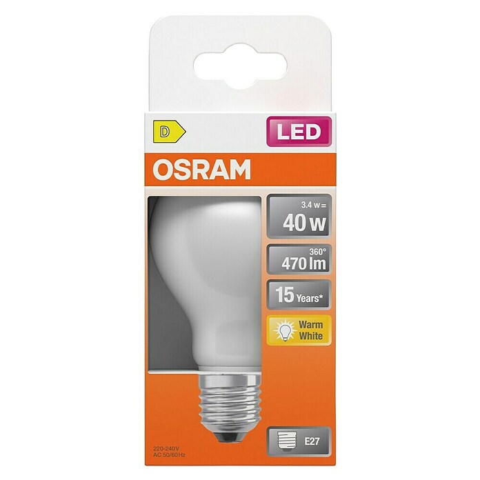 Osram Star LED svetlobni vir Classic A - mat  (E27, Ni mogoče zatemniti, Toplo bela, 470 lm, 3,4 W) | LED luči | Svetlila | Elektro in svetila | Izdelki | BAUHAUS