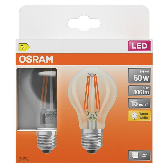 Osram Star Set LED sijalk Classic A  (E27, Ni mogoče zatemniti, Toplo bela, 806 lm, 5,9 W, 2 kos) | LED luči | Svetlila | Elektro in svetila | Izdelki | BAUHAUS