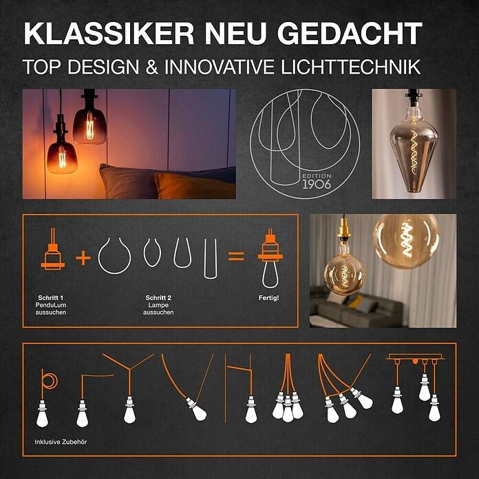 Osram Schnurpendel Vintage 1906 Pendulum Black (Schwarz, E27, Pendellänge: 200 cm, Max. Leistung: 60 W)