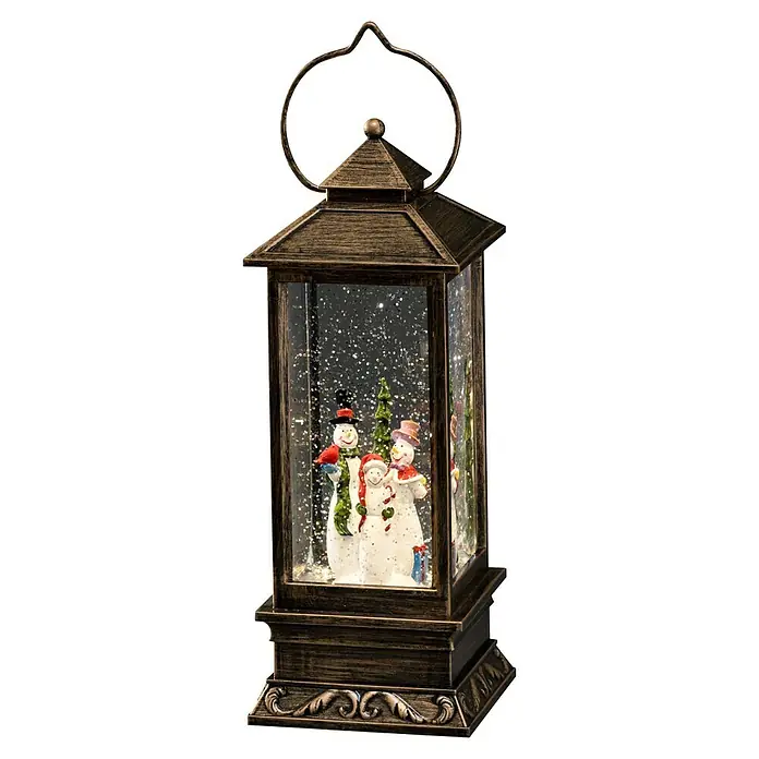 Konstsmide LED-Schneelaterne Schneemänner - Innen, Braun, 10,5 x 10,5 x 27 cm, Batteriebetrieben - Dekoratives Windlicht mit Schneemann-Motiv im Inneren und Schneefall, für eine stimmungsvolle Weihnachtsatmosphäre.