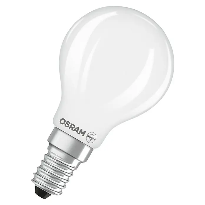 Osram Star Bombilla LED Classic - E14, No regulable, Blanco diurno, 470 lm, 3,4 W - Primer plano de una bombilla LED blanca de OSRAM, conocida por su eficiencia energética y larga vida útil.