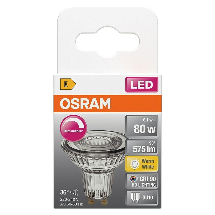 Osram Superstar LED žarulja  (GU10, Može se prigušiti, Topla bijela, 575 lm, 6,1 W) | BAUHAUS