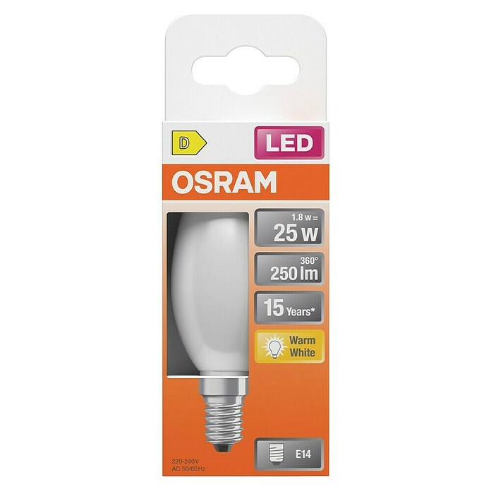 Osram Star LED žarulja Classic B, 1,8W, mat  (E14, Bez prigušivanja, Topla bijela, 250 lm, 1,8 W) | BAUHAUS