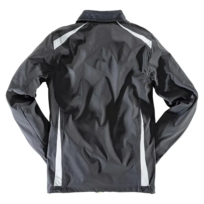Bullstar Softshell-Jacke Ultra - Internationale Größe: M, Schwarz - Eine graue Sportjacke mit weißen Akzenten. Die Jacke hat einen Kragen und lange Ärmel. Sie ist für Outdoor-Aktivitäten geeignet.