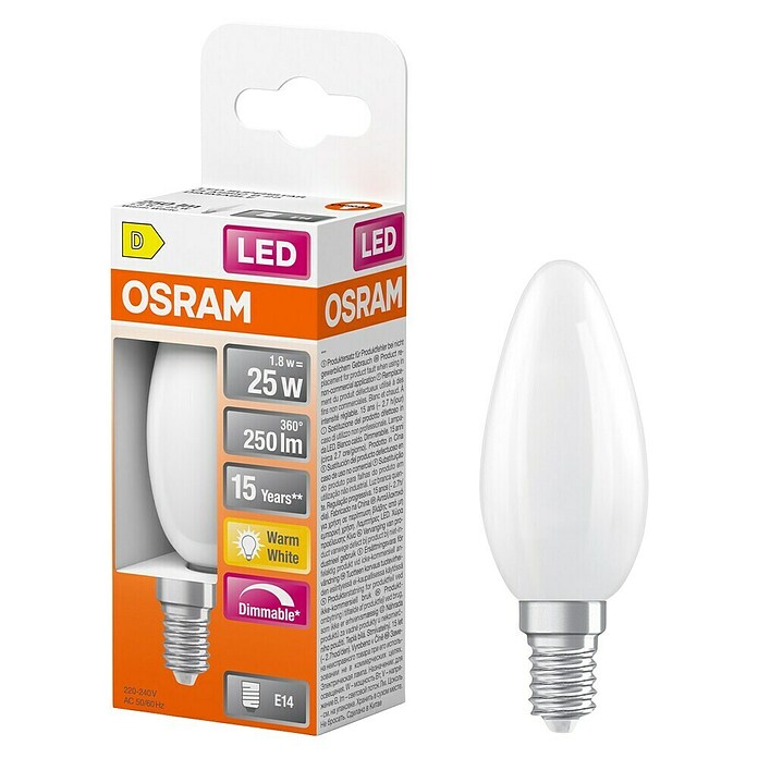 Osram Superstar Ledlamp Classic B (E14, Dimbaar, Warm wit, 250 lm, 1,8 W) | BAUHAUS