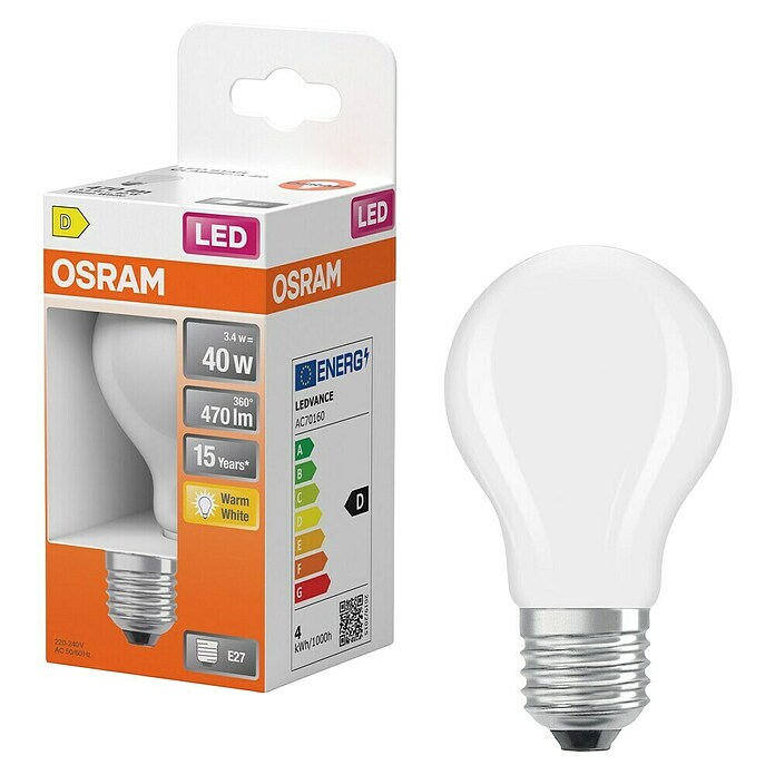 Osram Star LED svetlobni vir Classic A - mat  (E27, Ni mogoče zatemniti, Toplo bela, 470 lm, 3,4 W) | LED luči | Svetlila | Elektro in svetila | Izdelki | BAUHAUS