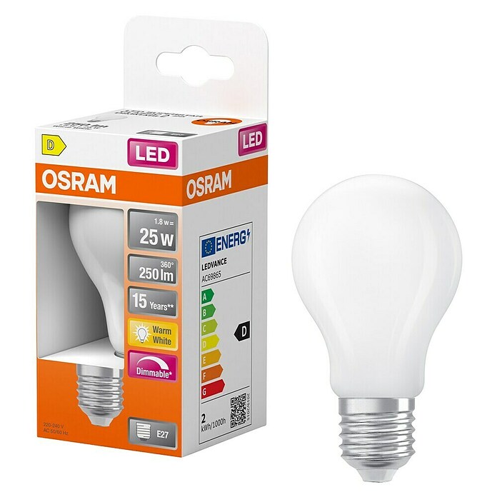 Osram Superstar Ledlamp Classic A (E27, Dimbaar, Warm wit, 250 lm, 1,8 W) | BAUHAUS