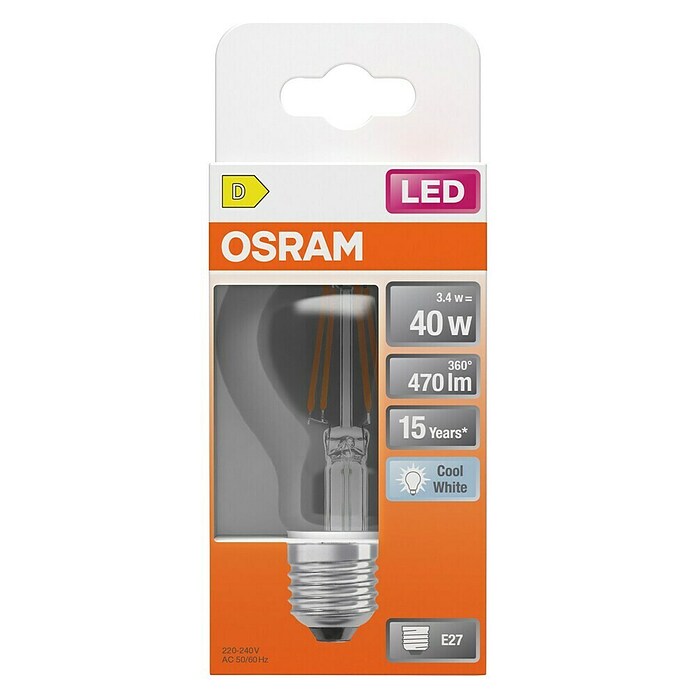 Osram Star Bombilla LED Filamento (E27, No regulable, Blanco frío, 470 lm, 3,4 W) | BAUHAUS