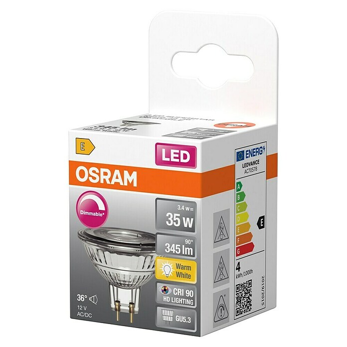 Osram Superstar Ledlamp MR16 (GU5,3, Dimbaar, Warm wit, 345 lm, 3,4 W) | BAUHAUS