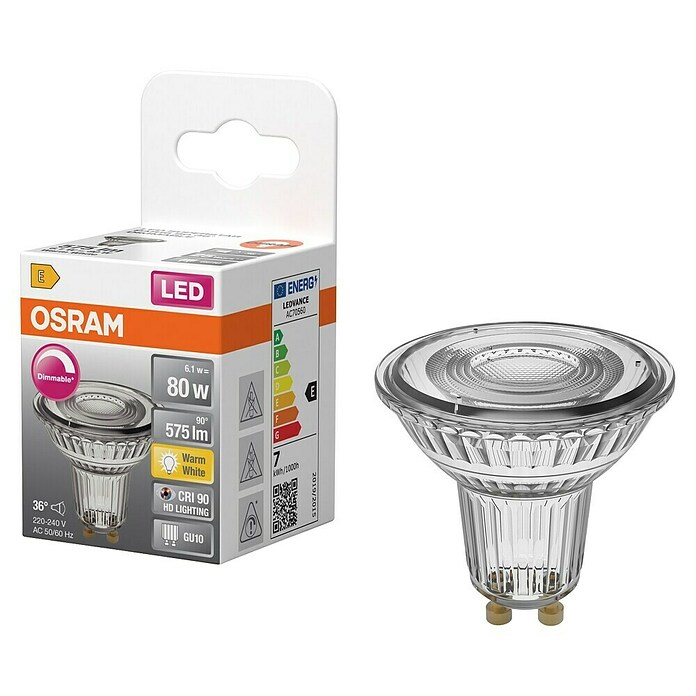Osram Superstar LED žarulja  (GU10, Može se prigušiti, Topla bijela, 575 lm, 6,1 W) | BAUHAUS