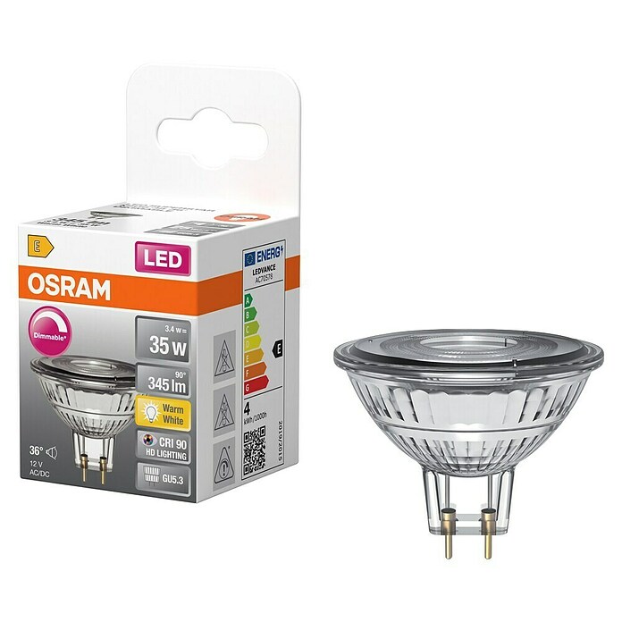 Osram Superstar Ledlamp MR16 (GU5,3, Dimbaar, Warm wit, 345 lm, 3,4 W) | BAUHAUS