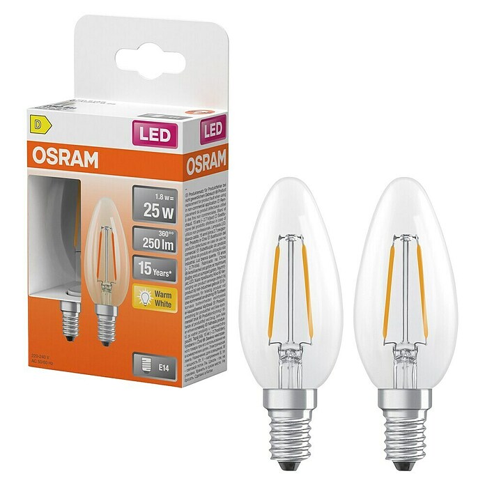Osram Star Ledlamp Classic B (E14, Niet dimbaar, Warm wit, 250 lm, 1,8 W) | BAUHAUS