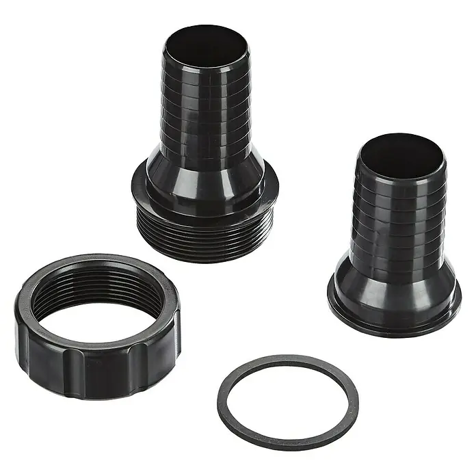 Oase Schlauchverbinder 1 1/2" - Größe Anschluss: 1″, Durchmesser: 38 mm - Produktansicht: Schwarze Schlauchanschlüsse und Zubehör für Sanitärinstallationen, ideal für vielfältige Anwendungen.