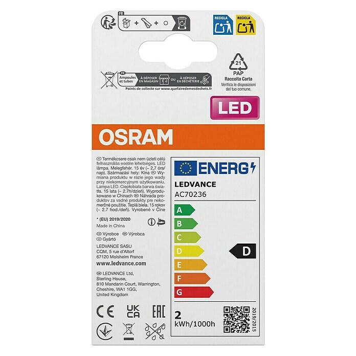 Osram Star Ledlamp Classic B (E14, Niet dimbaar, Warm wit, 250 lm, 1,8 W) | BAUHAUS