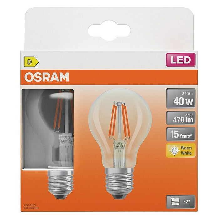 Osram Star Set LED sijalk Classic A  (E27, Ni mogoče zatemniti, Toplo bela, 470 lm, 3,4 W, 2 kos) | LED luči | Svetlila | Elektro in svetila | Izdelki | BAUHAUS