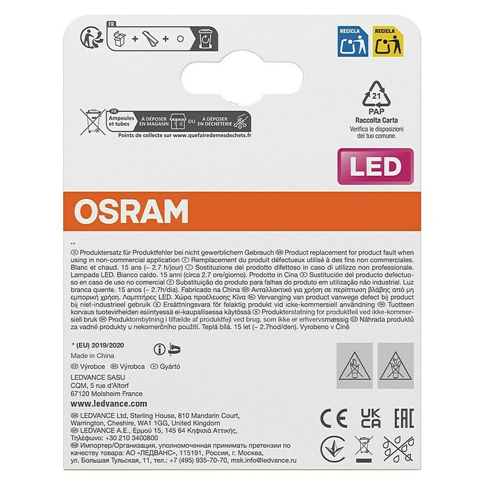 Osram Star Ledlampen set Classic P (E27, Niet dimbaar, Warm wit, 470 lm, 3,4 W, 2 st.) | BAUHAUS
