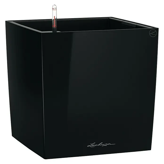 Lechuza Cube Pflanzkübel eckig Premium - Außenmaß (L x B x H): 29,5 x 29,5 x 30 cm, Kunststoff, Schwarz - Schwarzer Lechuza Classico Premium Pflanzkübel mit Wasserstandsanzeiger für den Innen- und Außenbereich.