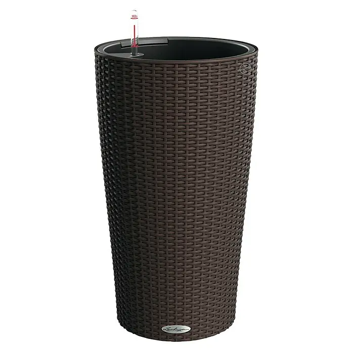 Lechuza Cottage Pflanzsäule rund Cilindro - Außenmaß (Ø x H): 23 x 41 cm, Kunststoff, Mokka - Brauner Lechuza-Pflanzkübel mit Bewässerungssystem und geflochtener Optik für den Innen- und Außenbereich.