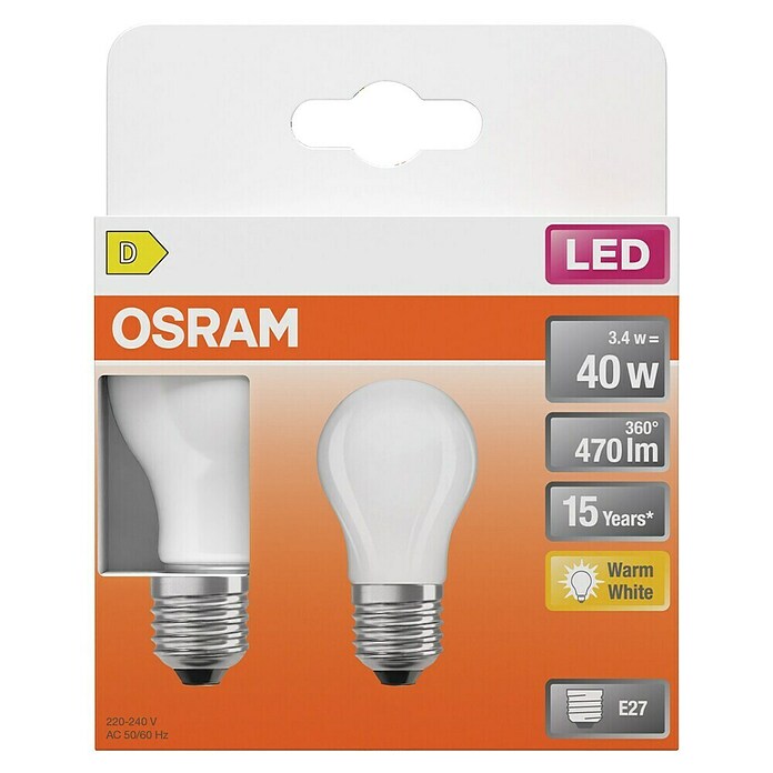 Osram Star Set LED sijalk Classic P  (E27, Ni mogoče zatemniti, Toplo bela, 470 lm, 3,4 W, 2 kos) | LED luči | Svetlila | Elektro in svetila | Izdelki | BAUHAUS