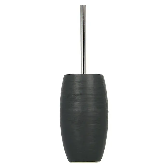Venus Linea WC-Bürstengarnitur - Schwarz, Keramik, Höhe: 22,5 cm - Ein eleganter, anthrazitfarbener WC-Bürstenhalter mit einem schlanken, silberfarbenen Griff, ideal für moderne Badezimmerdesigns.