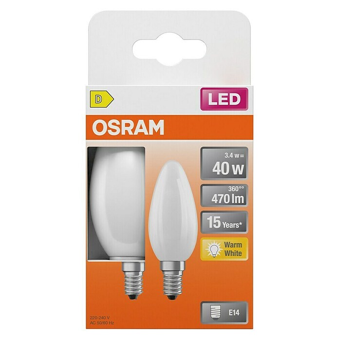 Osram Star LED žarulja Classic B - mat  (E14, Bez prigušivanja, Topla bijela, 470 lm, 3,4 W) | BAUHAUS