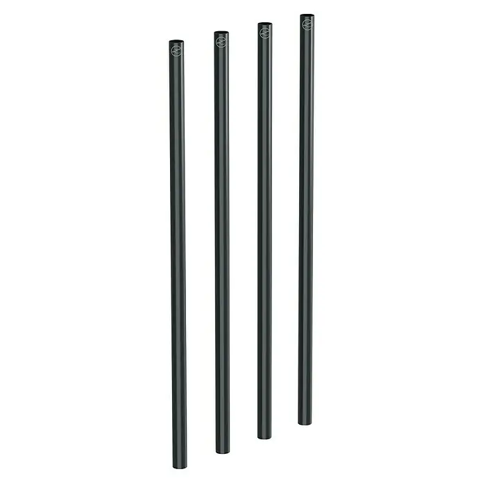 Lechuza Stützrohr Cubico - Kunststoff, Schwarz, Passend für: Cubico 40 - Eine Ansicht von vier schlichten, dunkelgrauen Absperrpfosten mit reflektierenden Logos auf der Oberseite, die ein minimalistisches Design aufweisen.