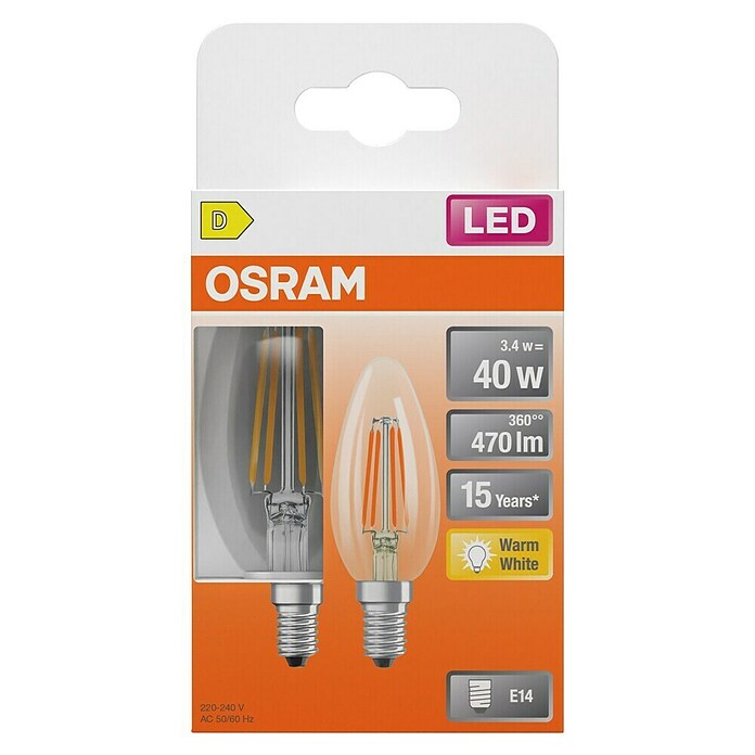 Osram Star LED žarulja Classic B  (E14, Bez prigušivanja, Topla bijela, 470 lm, 3,4 W) | BAUHAUS