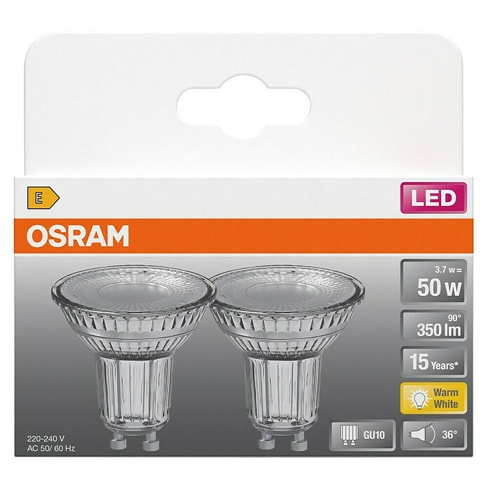 Osram Star Set LED žarulja PAR16 - 3,7W  (GU10, Bez prigušivanja, Topla bijela, 350 lm, 3,7 W, 2 Kom.) | BAUHAUS